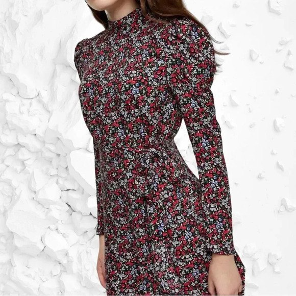 Topshop Dainty Floral Wrap Front Mock Neck Long Sleeve Mini Dress size 6 - Picture 1 of 10